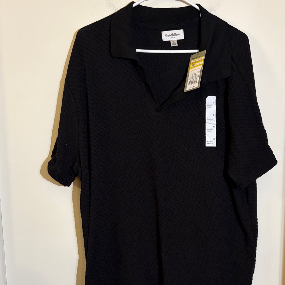 Goodfellow & Co Black Textured Polo Shirt - Short Sleeve